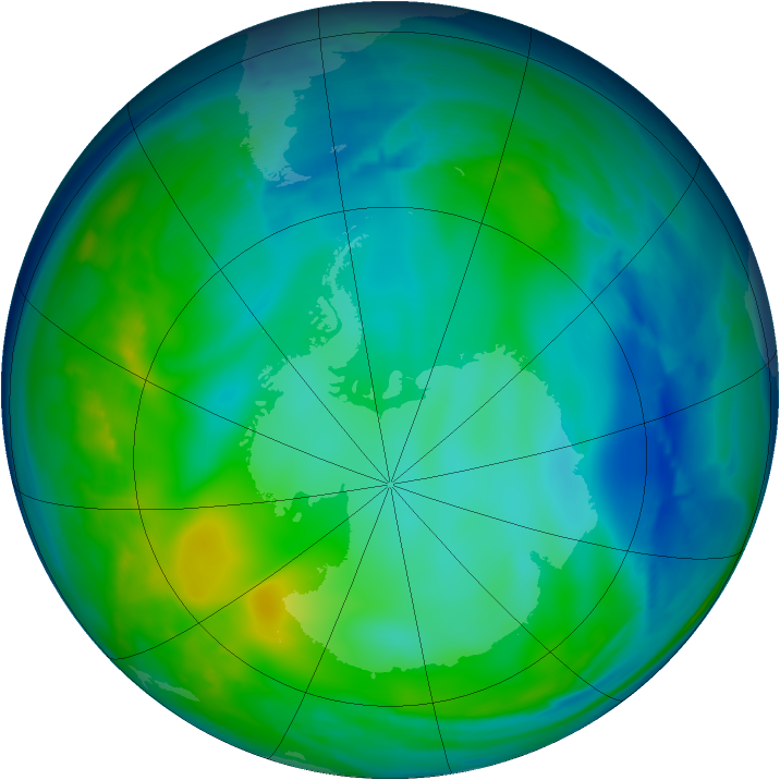 Antarctic ozone map for 03 June 2008